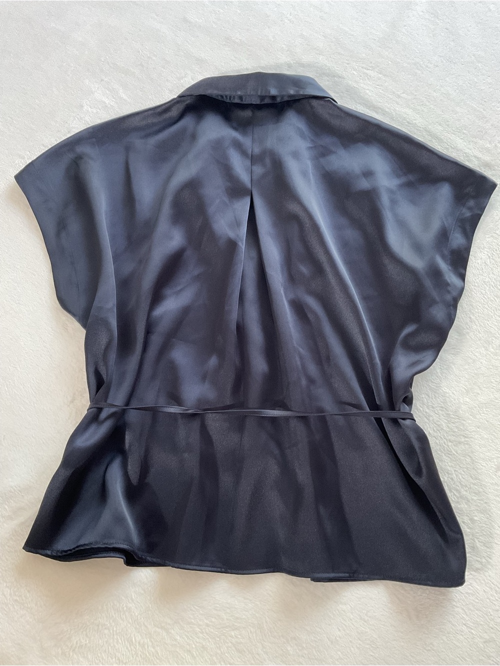 ZARA Satin Navy Blouse Size M Belted Button Front Top NWT Chic Elegant - Picture 4 of 9